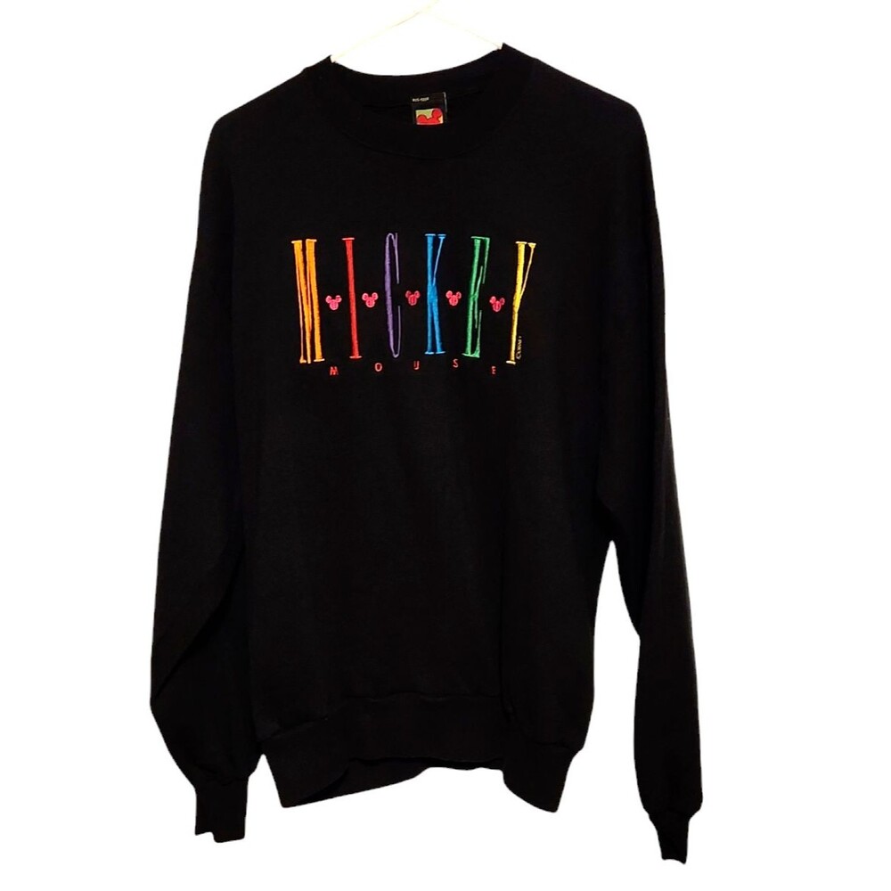 90s Disney Mickey Mouse Unlimited Sweatshirt Black Multicolor Embroidery Large